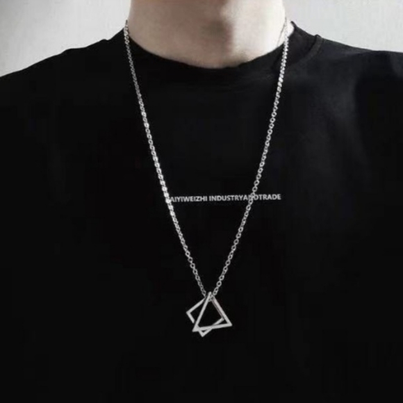 Geometric Hollow Triangular Chain Pendant Necklace Men/Women - Picture 15 of 16
